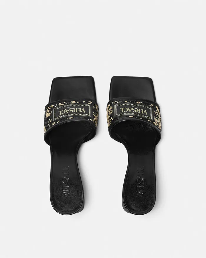 Sandals Women Versace Theia Barocco Raffia Mules 55 Mm Blackprint