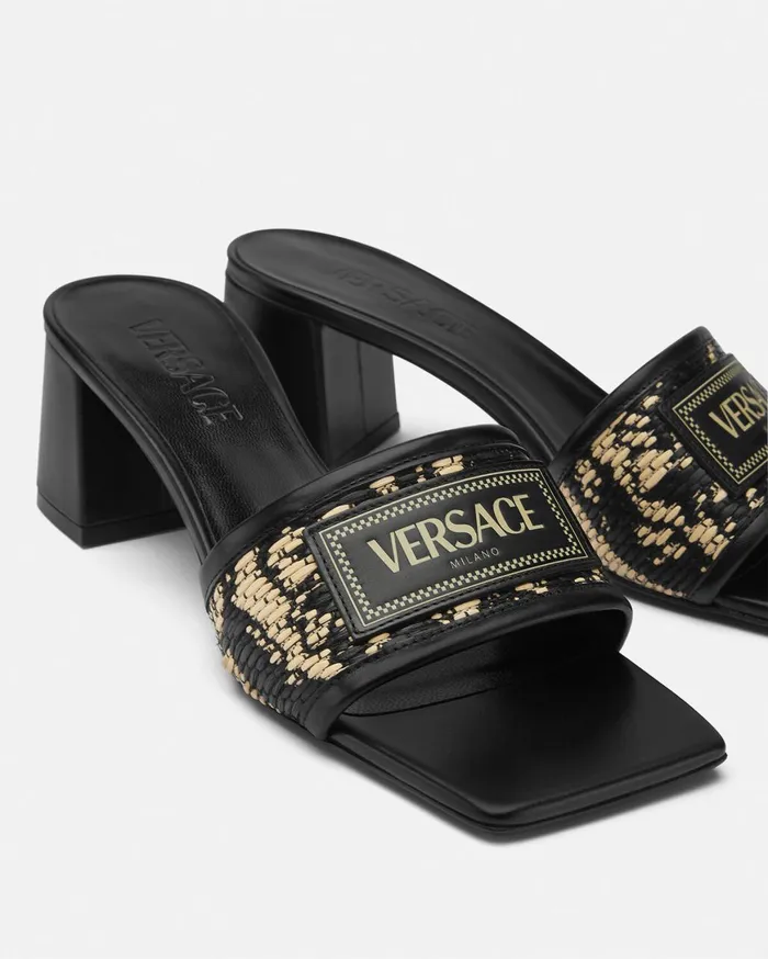 Sandals Women Versace Theia Barocco Raffia Mules 55 Mm Blackprint