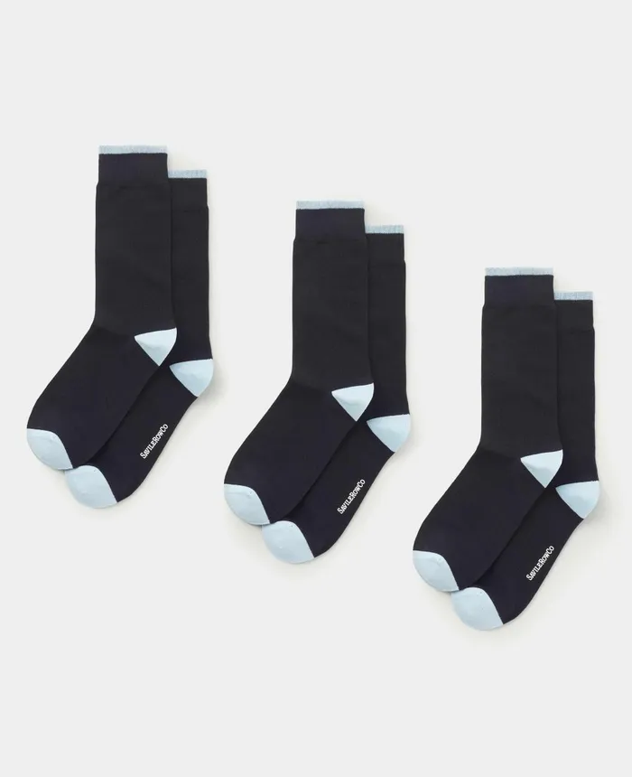 Savile Row Company Black Cotton Blend Pack Of Three Socks Black W Pale Blue Men Socks Savile Row Company Black Cotton Blend Pack Of Three Socks Black W Pale Blue Men Socks