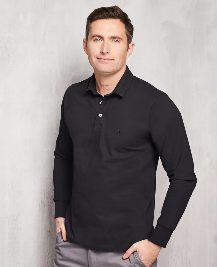 Savile Row Company Black Long Sleeve Polo Shirt Black Men Polo Shirts