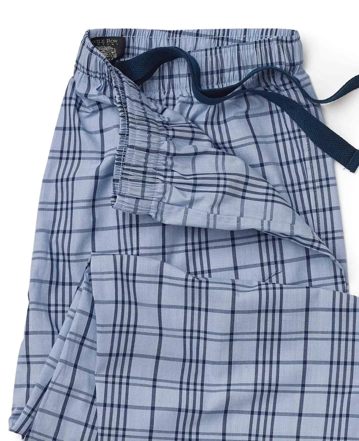 Savile Row Company Blue Check Cotton Lounge Pants Blue Navy Check Men Lounge Pants