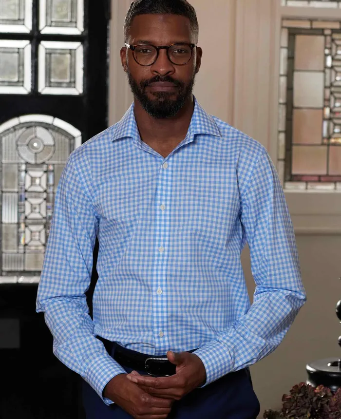 Savile Row Company Blue White Check Slim Fit Shirt 8211 Single Cuff Pale Blue Gingham Men Formal Shirts Savile Row Company Blue White Check Slim Fit Shirt 8211 Single Cuff Pale Blue Gingham Men Formal Shirts