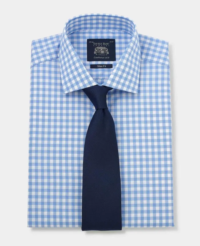 Savile Row Company Blue White Check Slim Fit Shirt 8211 Single Cuff Pale Blue Gingham Men Formal Shirts Savile Row Company Blue White Check Slim Fit Shirt 8211 Single Cuff Pale Blue Gingham Men Formal Shirts