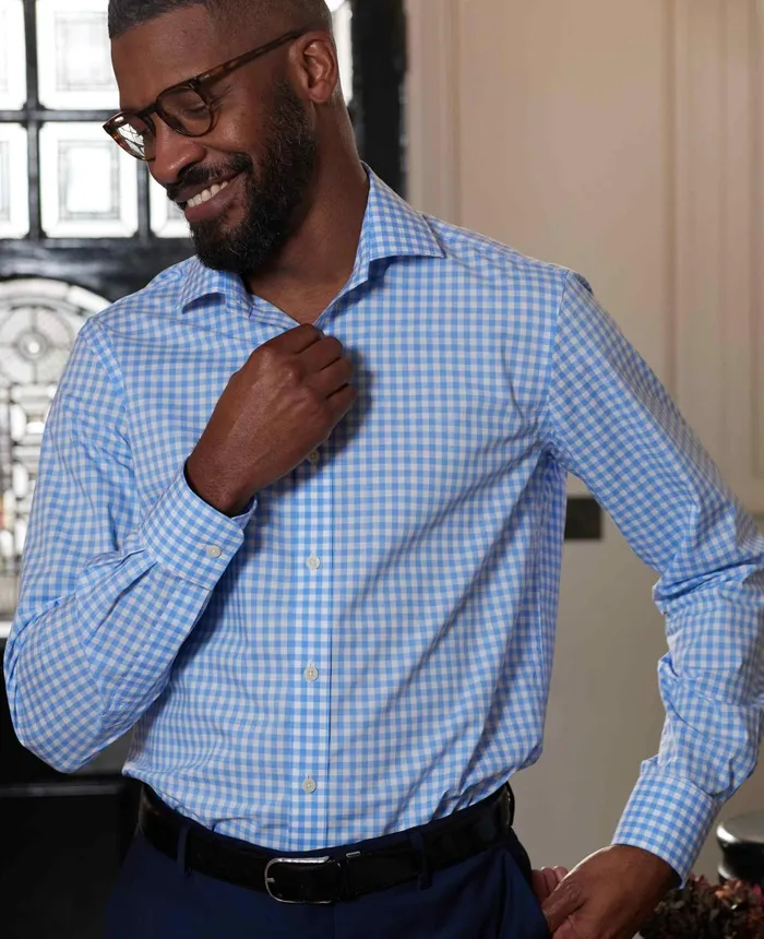 Savile Row Company Blue White Check Slim Fit Shirt 8211 Single Cuff Pale Blue Gingham Men Formal Shirts Savile Row Company Blue White Check Slim Fit Shirt 8211 Single Cuff Pale Blue Gingham Men Formal Shirts