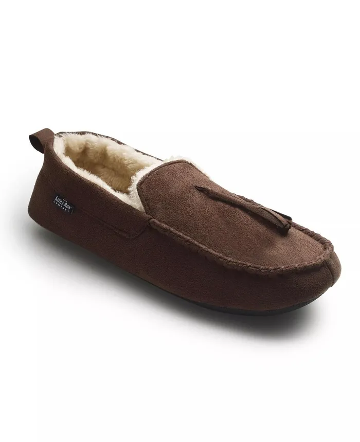Savile Row Company Chocolate Microsuede Moccasin Slippers Chocolate Men Slippers