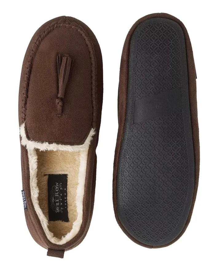 Savile Row Company Chocolate Microsuede Moccasin Slippers Chocolate Men Slippers