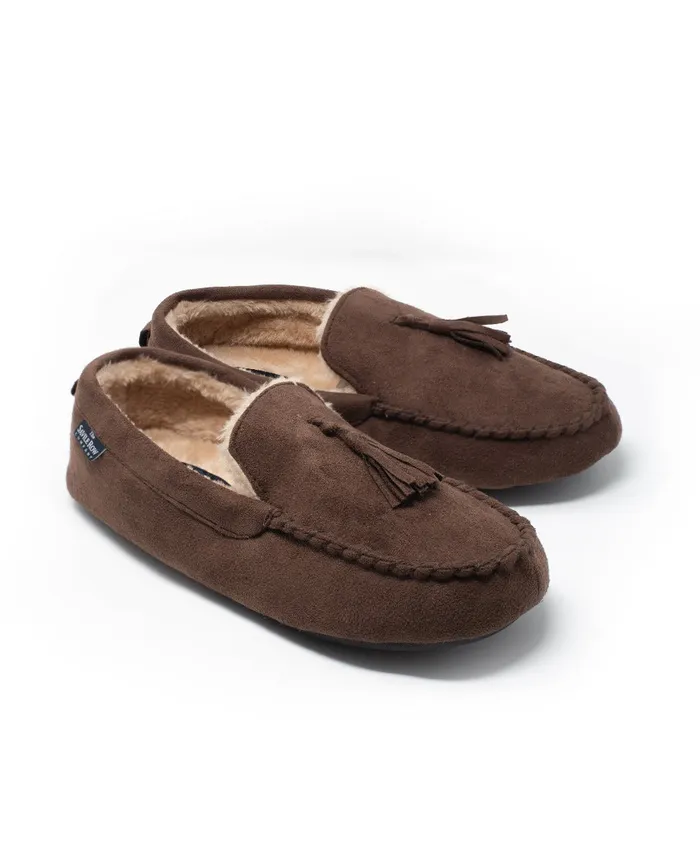 Savile Row Company Chocolate Microsuede Moccasin Slippers Chocolate Men Slippers