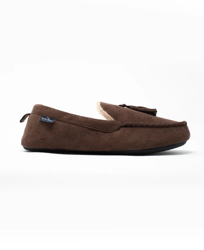 Savile Row Company Chocolate Microsuede Moccasin Slippers Chocolate Men Slippers