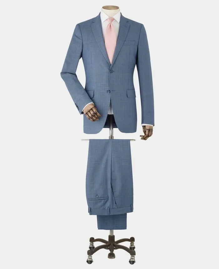 Savile Row Company Denim Navy Wool Blend Suit Trousers Men Suit Trousers
