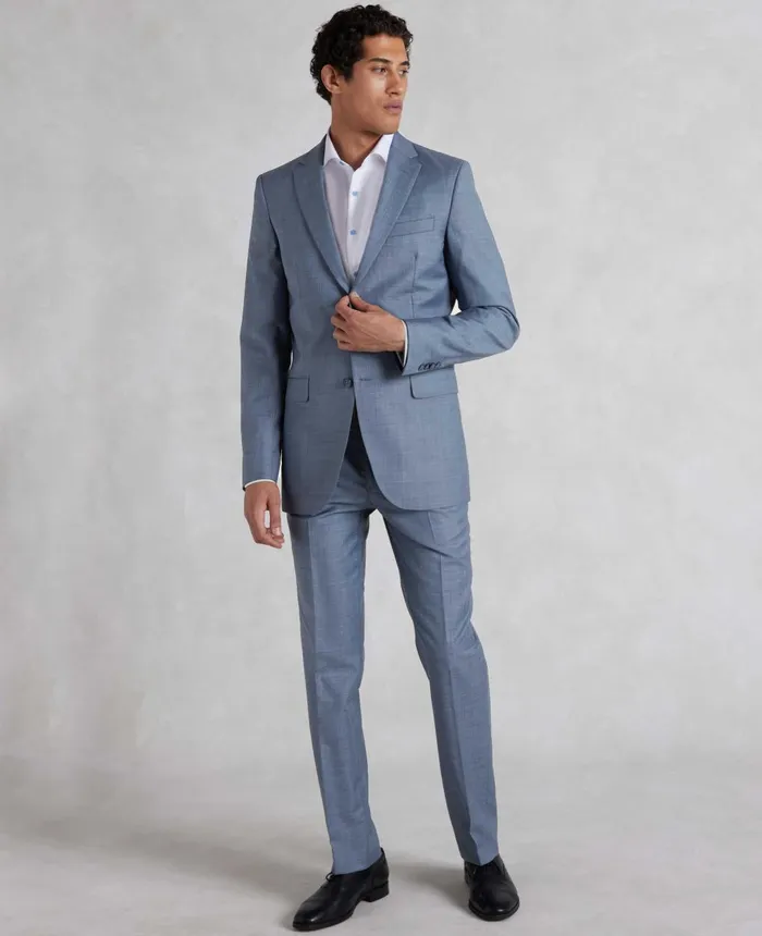 Savile Row Company Denim Navy Wool Blend Suit Trousers Men Suit Trousers