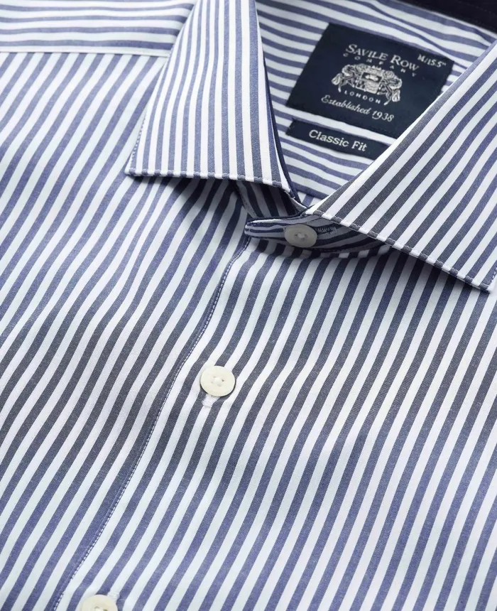 Savile Row Company Navy Cotton Bengal Stripe Classic Fit SmartCasual Shirt 8211 Single Cuff Navy Bengal Stripe Men Casual Shirts
