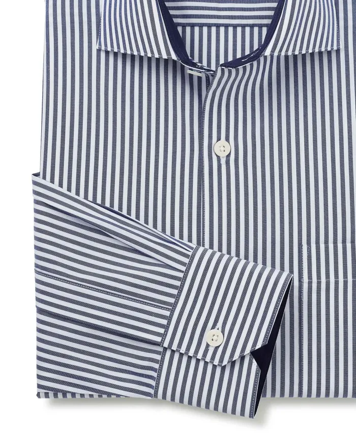 Savile Row Company Navy Cotton Bengal Stripe Classic Fit SmartCasual Shirt 8211 Single Cuff Navy Bengal Stripe Men Casual Shirts