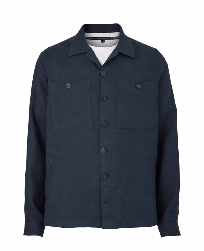 Savile Row Company Navy Linen Shacket Men Casual Shirts