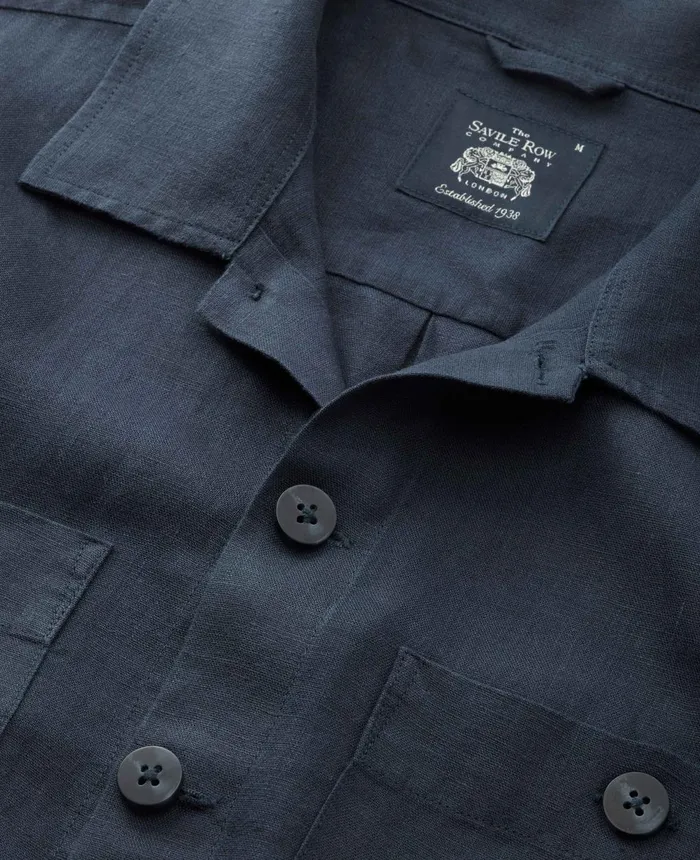 Savile Row Company Navy Linen Shacket Men Casual Shirts