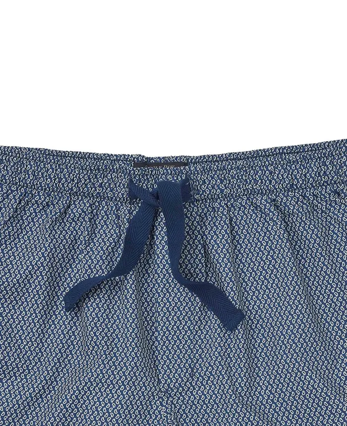Savile Row Company Navy Paisley Print Cotton Lounge Shorts Navy White Print Men Lounge Shorts