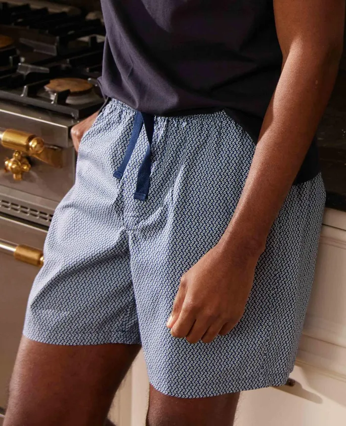 Savile Row Company Navy Paisley Print Cotton Lounge Shorts Navy White Print Men Lounge Shorts