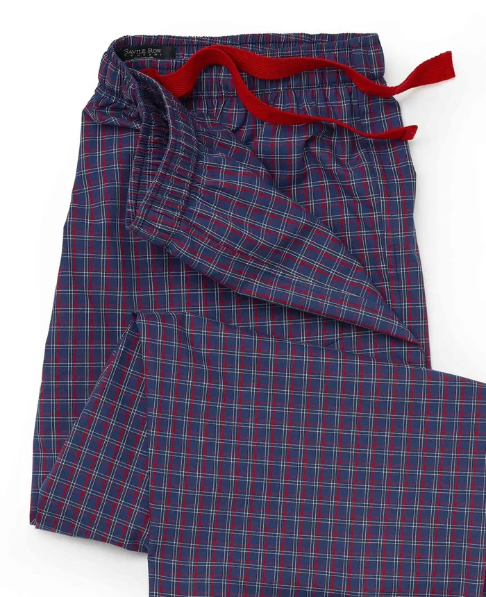 Savile Row Company Navy Red Check Cotton Lounge Pants Navy Red Check Men Lounge Pants