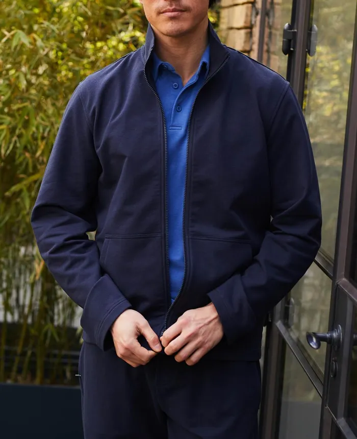 Savile Row Company Navy Stretch Cotton Blend ZipUp Sweatshirt Navy Men Casual Tops
