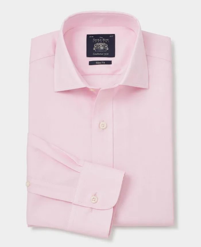 Savile Row Company Pale Pink Twill Slim Fit Formal Shirt 8211 Single Or Double Cuff Pink Twill Men Formal Shirts