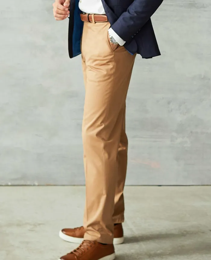 Savile Row Company Tan Stretch Cotton Classic Fit Flat Front Chinos Tan Men Chinos And Shorts