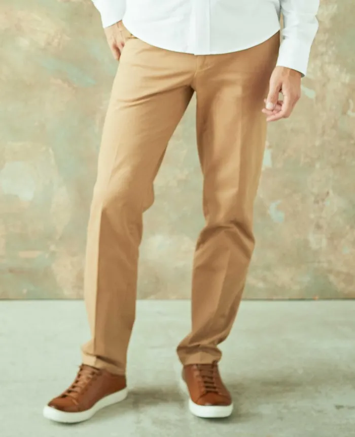 Savile Row Company Tan Stretch Cotton Classic Fit Flat Front Chinos Tan Men Chinos And Shorts