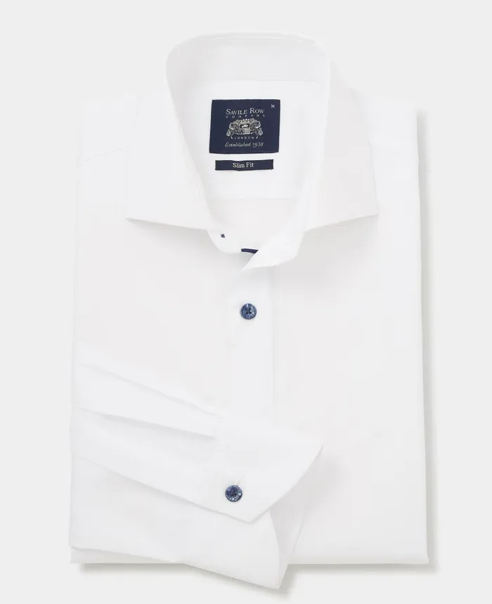 Savile Row Company White Slim Fit Contrast Button SmartCasual Shirt 8211 Single Cuff Navy Buttons Men Casual Shirts Savile Row Company White Slim Fit Contrast Button SmartCasual Shirt 8211 Single Cuff Navy Buttons Men Casual Shirts