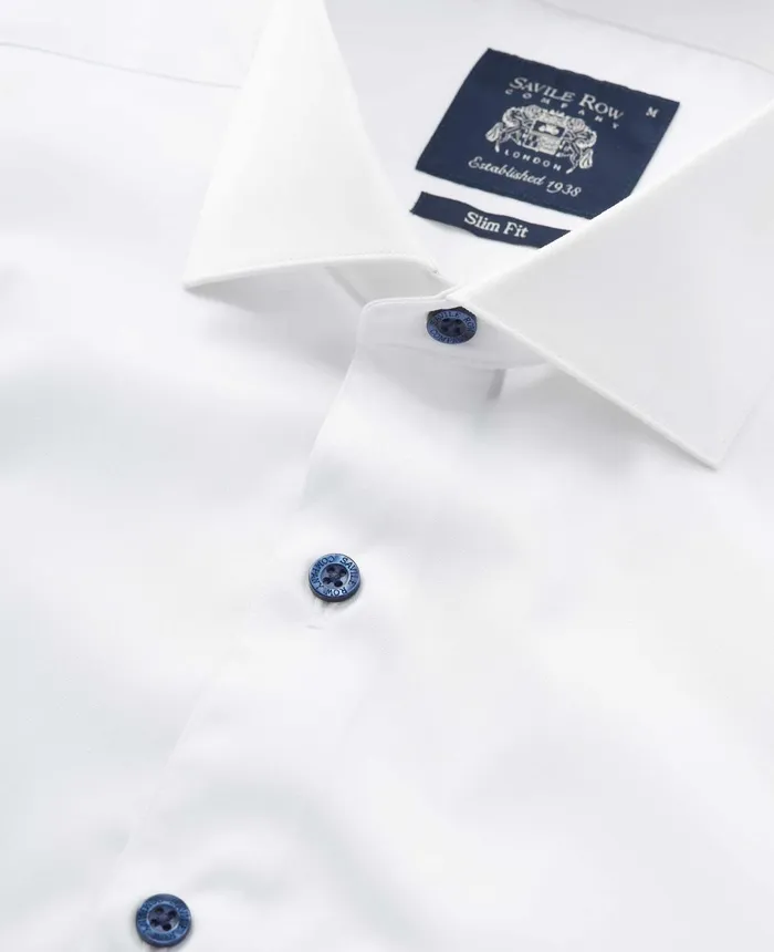 Savile Row Company White Slim Fit Contrast Button SmartCasual Shirt 8211 Single Cuff Navy Buttons Men Casual Shirts Savile Row Company White Slim Fit Contrast Button SmartCasual Shirt 8211 Single Cuff Navy Buttons Men Casual Shirts