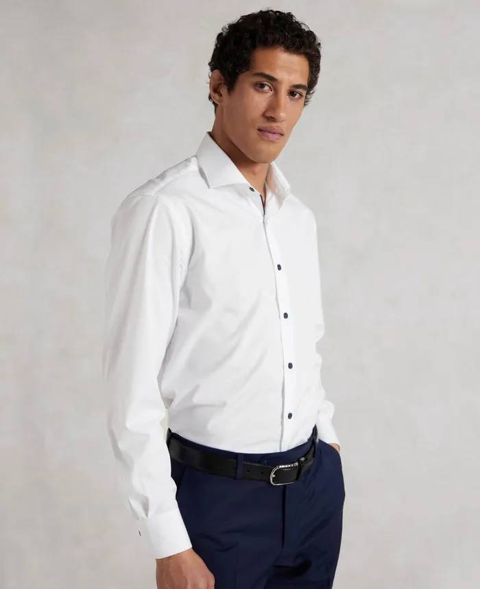 Savile Row Company White Slim Fit Contrast Button SmartCasual Shirt 8211 Single Cuff Navy Buttons Men Casual Shirts Savile Row Company White Slim Fit Contrast Button SmartCasual Shirt 8211 Single Cuff Navy Buttons Men Casual Shirts