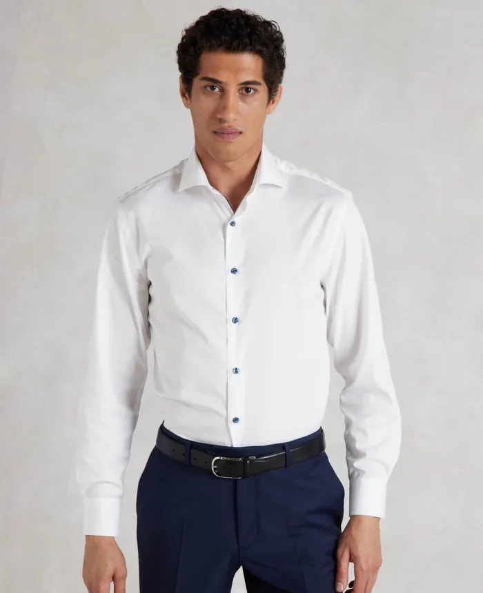 Savile Row Company White Slim Fit Contrast Button SmartCasual Shirt 8211 Single Cuff Navy Buttons Men Casual Shirts Savile Row Company White Slim Fit Contrast Button SmartCasual Shirt 8211 Single Cuff Navy Buttons Men Casual Shirts