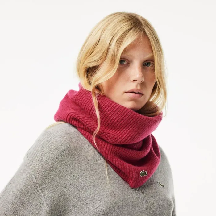 Scarves and Gloves Women Lacoste Women039s Cashmere Ribbed Knit Infinity Scarf Fushia Pink Sqi