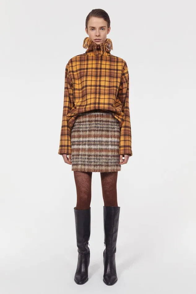 Seine Brushed Check Skirt Brown Women Rodebjer Skirts