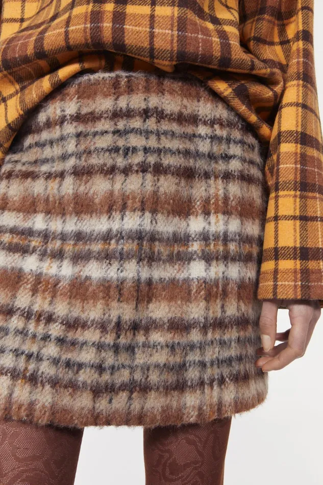 Seine Brushed Check Skirt Brown Women Rodebjer Skirts