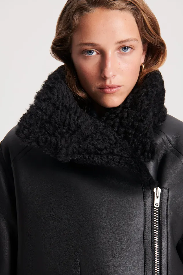 SHEARLING TRAPEZE JACKET BLACK Leather Scanlan Theodore Women SHEARLING TRAPEZE JACKET BLACK Leather Scanlan Theodore Women
