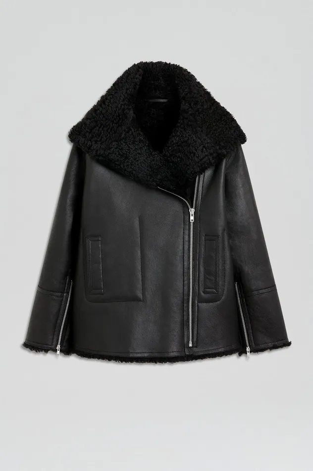 SHEARLING TRAPEZE JACKET BLACK Leather Scanlan Theodore Women SHEARLING TRAPEZE JACKET BLACK Leather Scanlan Theodore Women