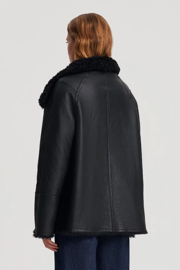 SHEARLING TRAPEZE JACKET BLACK Leather Scanlan Theodore Women SHEARLING TRAPEZE JACKET BLACK Leather Scanlan Theodore Women