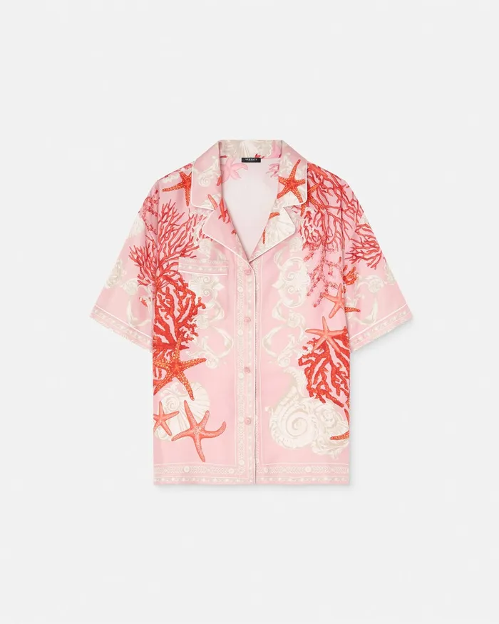 Shirts and Tops Women Versace Barocco Sea Silk Shirt Pinkprint