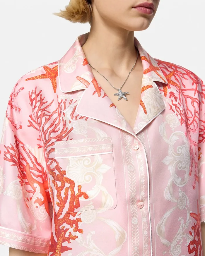 Shirts and Tops Women Versace Barocco Sea Silk Shirt Pinkprint