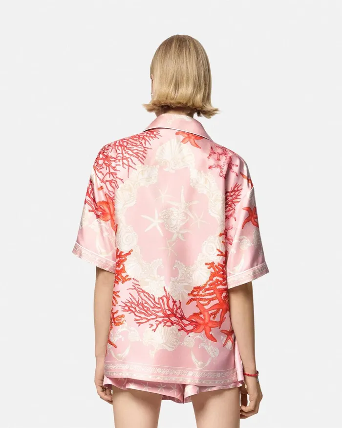 Shirts and Tops Women Versace Barocco Sea Silk Shirt Pinkprint