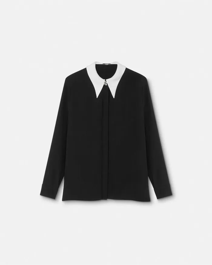 Shirts and Tops Women Versace ContrastCollar Silk Crpe Shirt Black