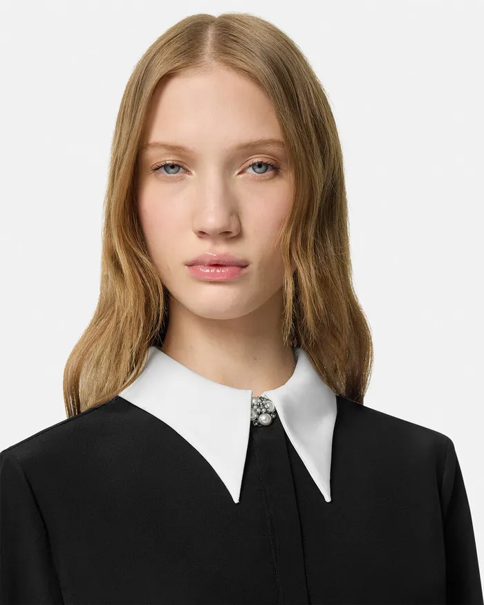 Shirts and Tops Women Versace ContrastCollar Silk Crpe Shirt Black