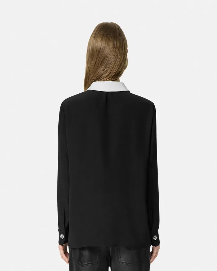 Shirts and Tops Women Versace ContrastCollar Silk Crpe Shirt Black