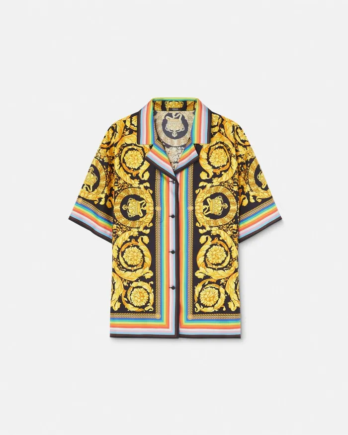 Shirts and Tops Women Versace Pride Barocco Silk Shirt Blackprint