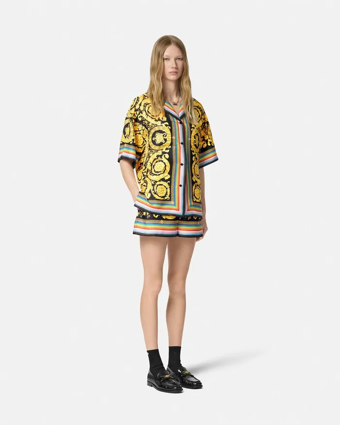 Shirts and Tops Women Versace Pride Barocco Silk Shirt Blackprint