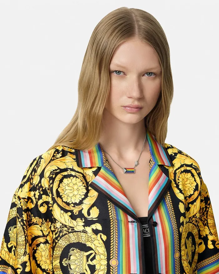 Shirts and Tops Women Versace Pride Barocco Silk Shirt Blackprint