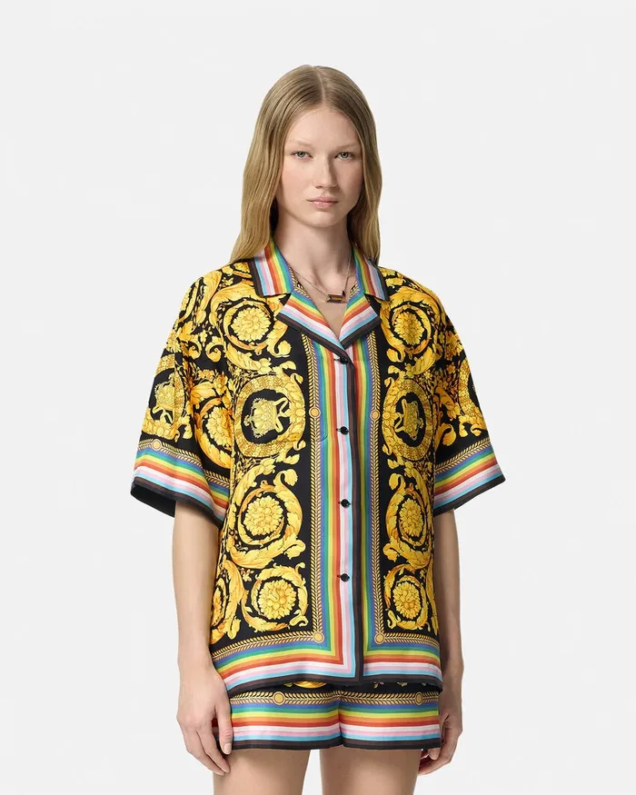 Shirts and Tops Women Versace Pride Barocco Silk Shirt Blackprint