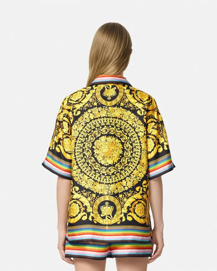 Shirts and Tops Women Versace Pride Barocco Silk Shirt Blackprint