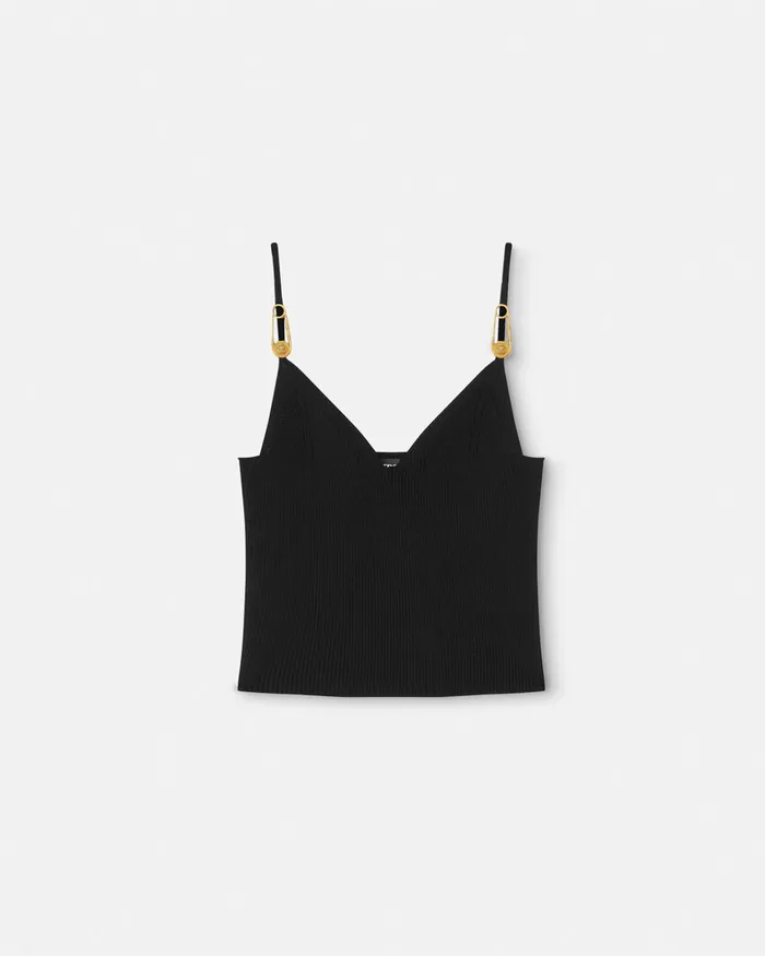 Shirts and Tops Women Versace Safety Pin Knit Crop Top Black