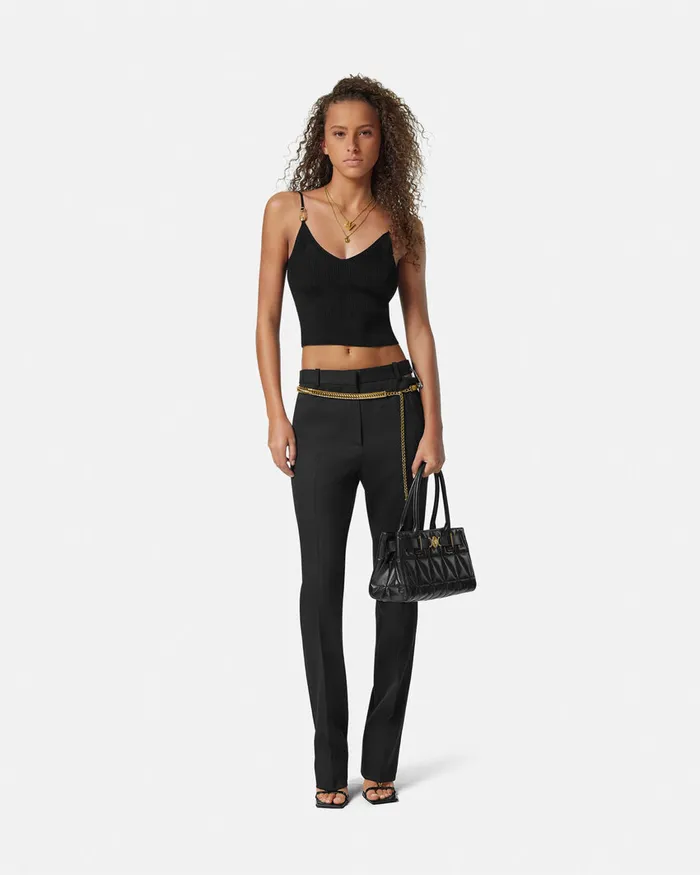 Shirts and Tops Women Versace Safety Pin Knit Crop Top Black