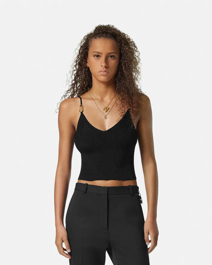 Shirts and Tops Women Versace Safety Pin Knit Crop Top Black