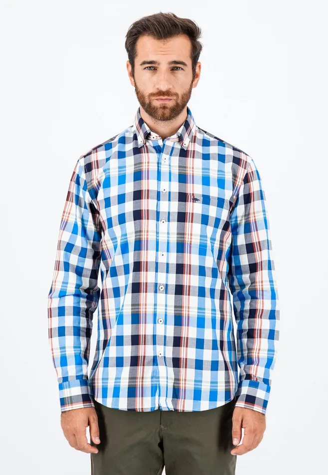 Shirts Men FYNCHHATTON Carroted Shirt With Buttondown Collar Dark Emeraldvibrant Bluerust